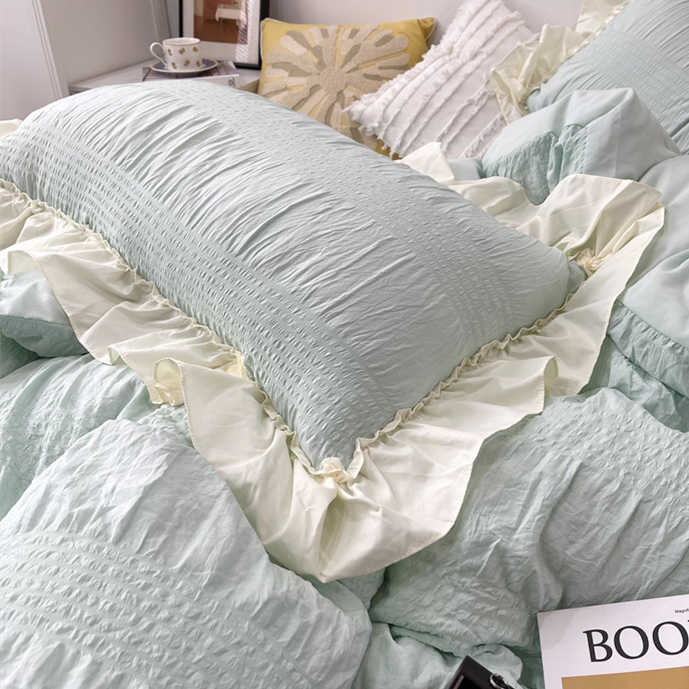 여름 차렵 프릴 이불 세트 민트 슈퍼 싱글 상세 이미지 2