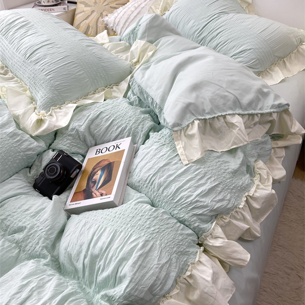 여름 차렵 프릴 이불 세트 민트 슈퍼 싱글 상세 이미지 1