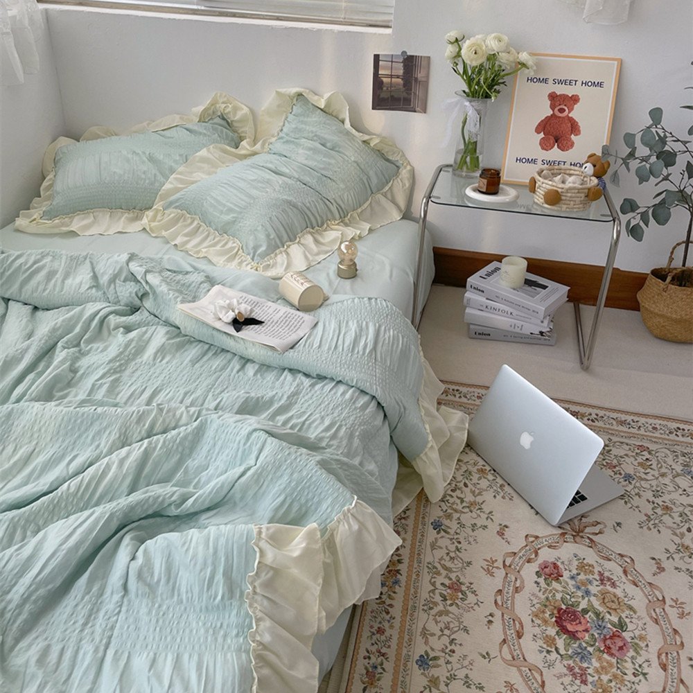 여름 차렵 프릴 이불 세트 민트 슈퍼 싱글 상세 이미지 2