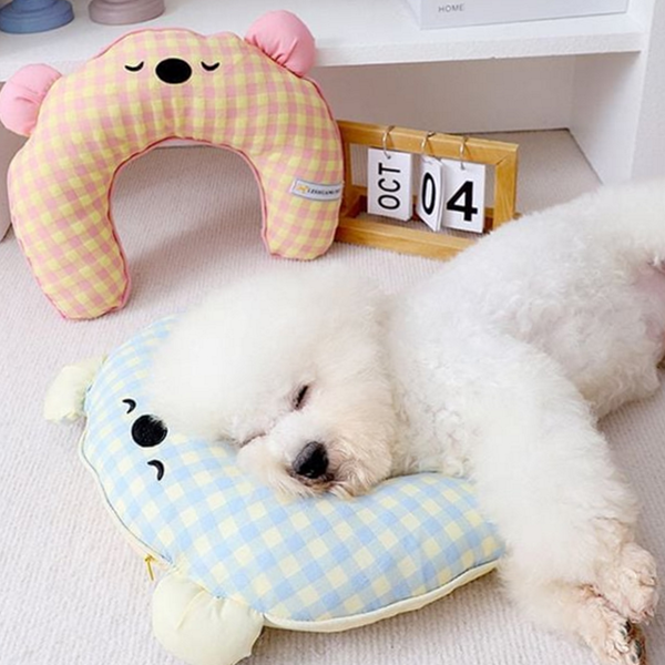 수면 강아지 목베개 체크 강아지 쿠션 반려동물 세탁 상세 이미지 1